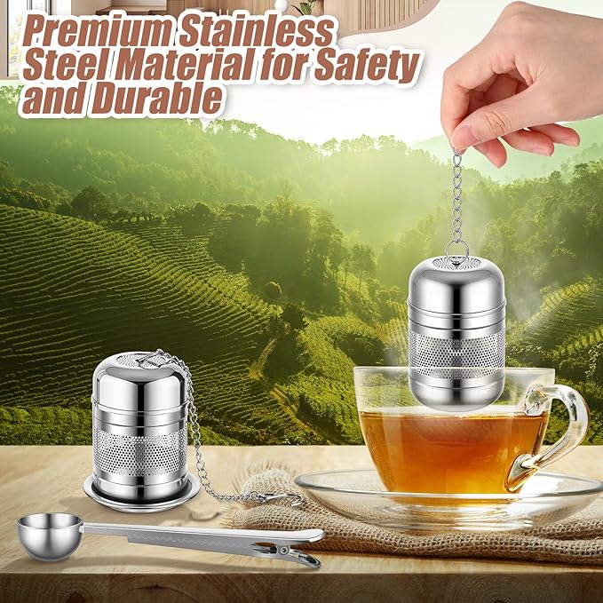Umigy 4 Pcs Tea Infuser Strainers for Loose Tea with Scoop, Extra Fine Mesh Steeper 304 Stainless Steel Diffuser Leaf Holder with Extended Chain Hook for Brew, Spices, Seasoning (Stylish Style) - Bloomnest