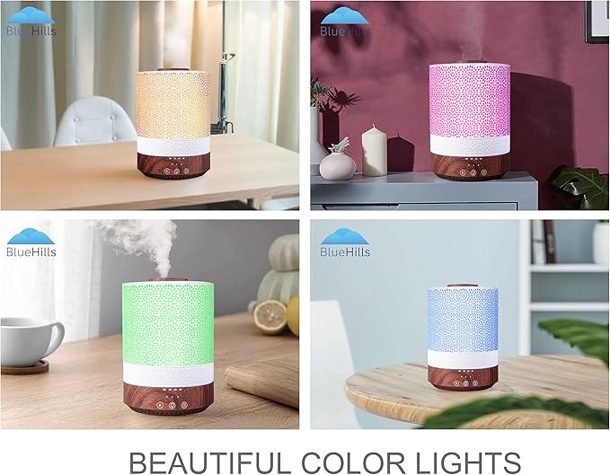 BlueHills 2500 ML XL Essential Oil Diffuser for Large Room Aroma Humidifier Home Decor Bed Baby Room Big Huge 2.5 L Capacity Long Run Color Lights Decorative Design High Mist Dark Wood Grain F004 - Bloomnest
