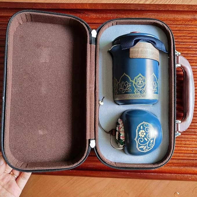 Ceramic Portable Travel Tea Set, Best Gift for Season of Graduation, Mother'S Day, Father'S Day, Christmas, Halloween, Birthday and Other Festivals (Travel Blue) - Bloomnest