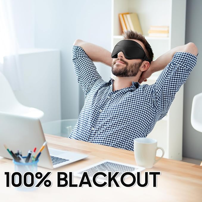 Sleep Mask - Total Blackout 3D Sleeping Mask, Super Lightweight & Silky Soft Eye Mask for Sleeping, Fully Adjustable Fit for Home, Office, Traveling, Meditation, Yoga, Black - Bloomnest