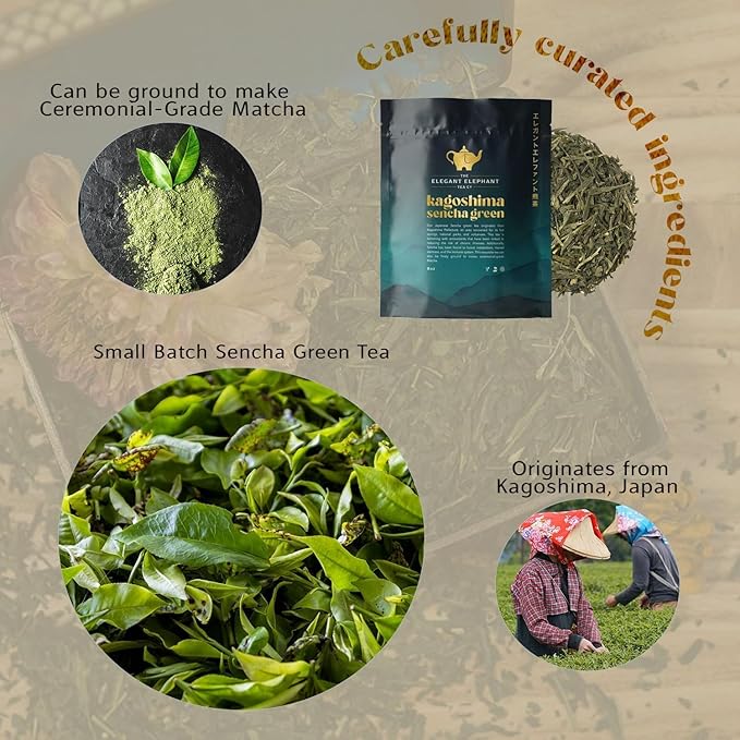 Japanese Sencha Green Tea, Organic Loose Leaf Sencha Tea – Antioxidant & Detox Support – Refreshing Hot or Iced Green Tea – 4 oz Resealable Bag (Makes 50 Cups) – The Elegant Elephant - Bloomnest