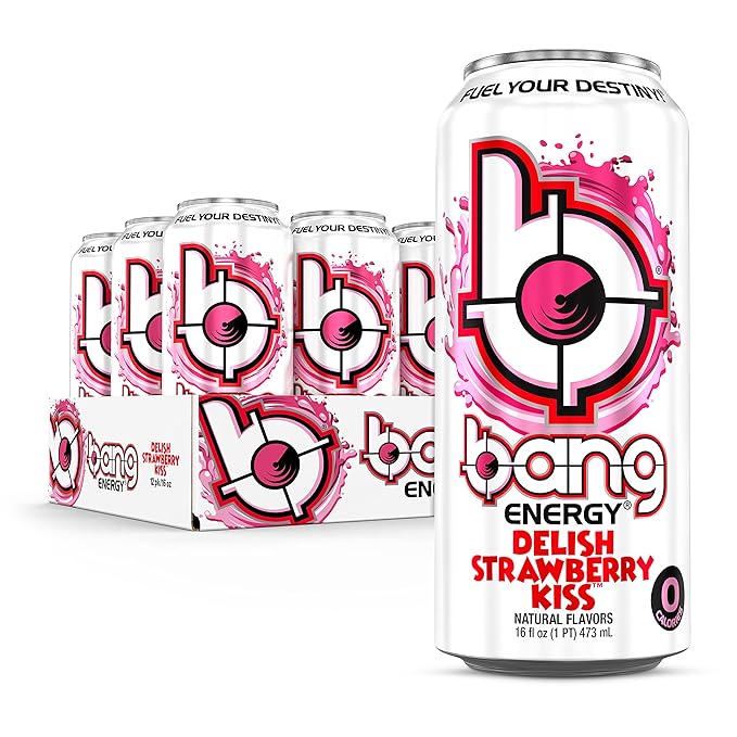 Bang Energy Delish Strawberry Kiss, Sugar-Free Energy Drink, 16 Fl Oz (Pack of 12) - Bloomnest