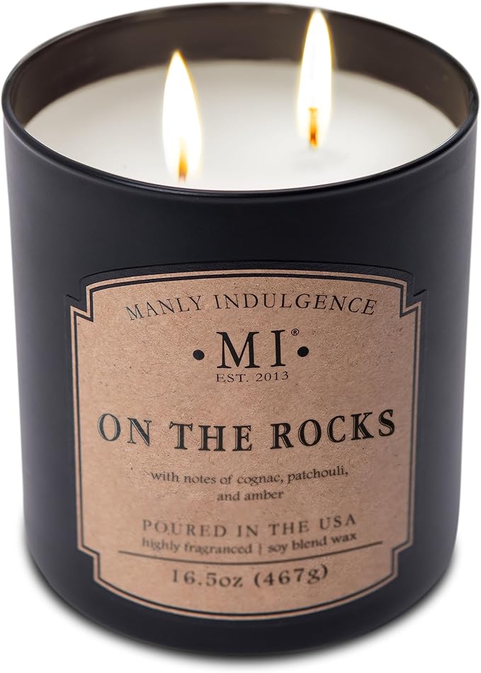 Manly Indulgence On The Rocks Scented Candles for Men, 2 Wick, 16.5 oz, Premium Soy Blend Wax, 60H Burn, Candles for Home Scented - Made in The USA - Bloomnest