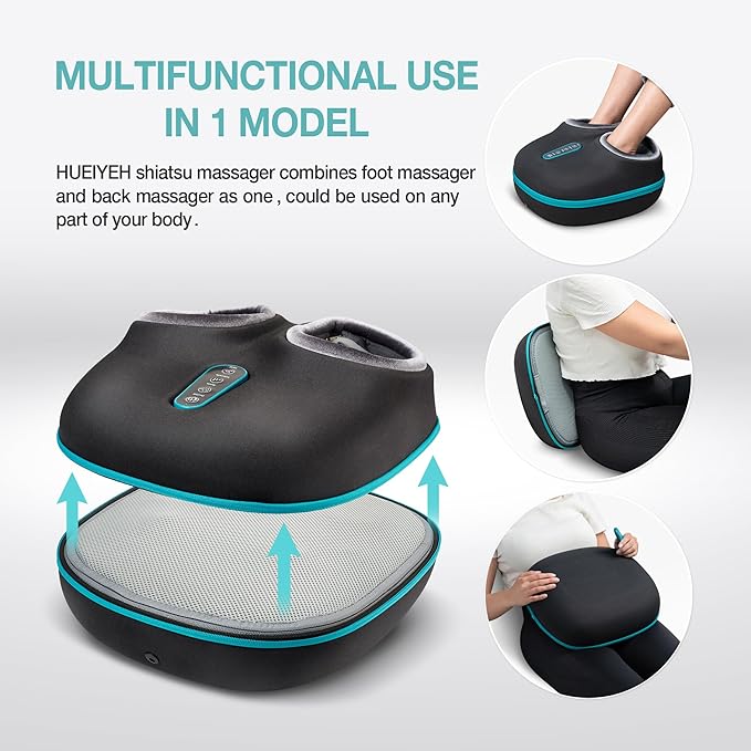 2-in-1 Shiatsu Foot and Back Massager with Heat, Foot Warmer Heating Pad for Circulation and Pain Relief, Plantar Fasciitis, Neuropathy, Adjustable Kneading Massagers, Gifts for Women,Men - Bloomnest