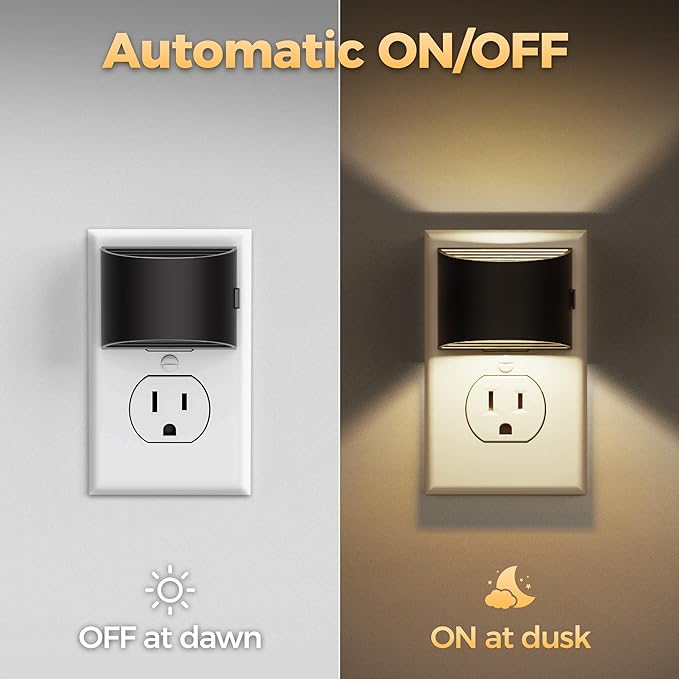 DORESshop LED Night Light[2 Pack], Night Lights Plug into Wall, 3 Level Brightness Adjustable Plug in Night Light, Dusk to Dawn Sensor, Nightlights for Adults, Bedroom, Bathroom, Hallway, 3000K - Bloomnest