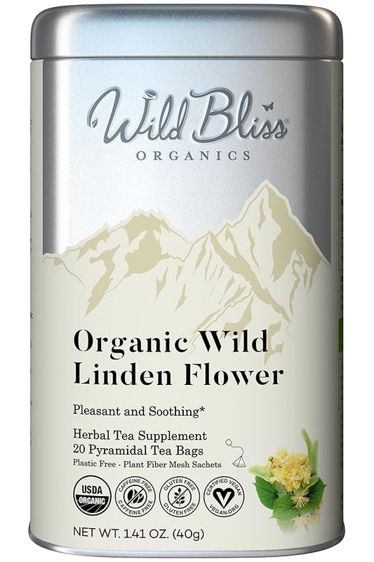 Wild Bliss Organic Linden Flower Herbal Tea - Caffeine Free Tisane - 20 Plant Based Tea Bags - Bloomnest