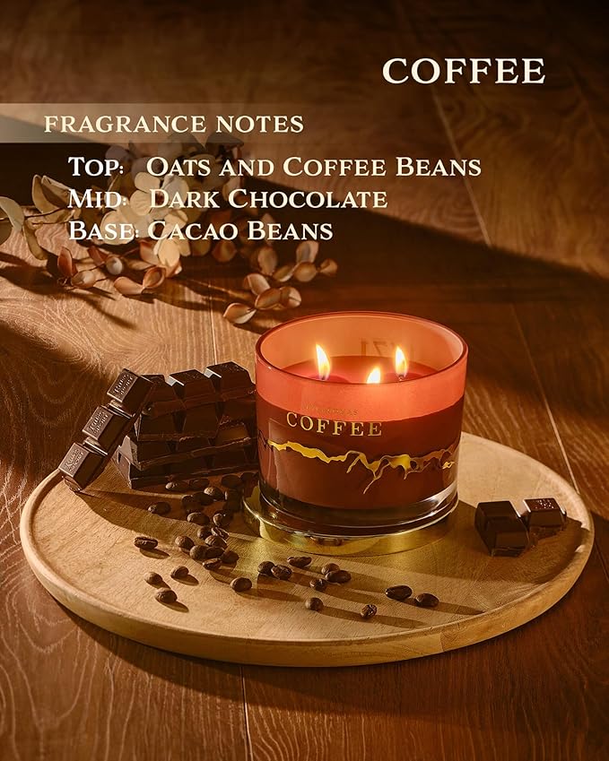 Coffee Scented Candles - 100% Natural Soy Wax - Large 3 Wick Jar Candle - Up to 50 Hours Burning Time - Candles for Home - Gift-Ready Candle for Men & Women - Aromatherapy Candles - Bloomnest