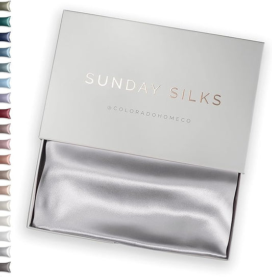 SUNDAYSILKS™ Premium Silk Pillow Cases | 100% Mulberry Silk Pillowcase with Zipper, Real 22 Momme Grade 6A Silk, Standard Queen, King Size [Silver Quartz] - Bloomnest