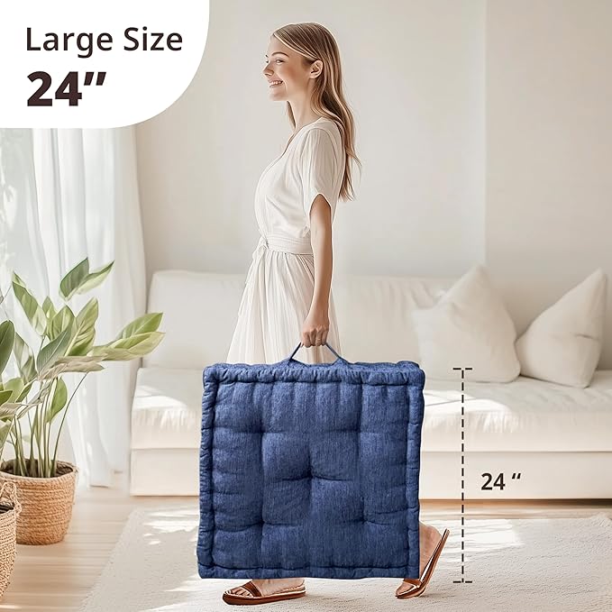 Intelligent Design Azza Large Cushion/Pouf, 24" W x 24" L x 5" H, Square Navy with Handle