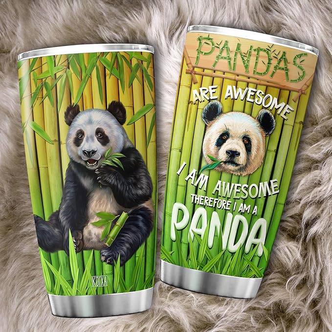 Pandas Are Awesome I Am Awesome Therefore I Am A Panda Drinking Tumbler With Lid Panda Bear Gifts For Girls Stainless Steel Insulated Travel Mug Animal Print Coffee Cup 20oz - Bloomnest