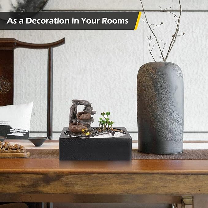 Dyna-Living Indoor Water Fountains Tabletop Water Fountain with Pump Zen Garden Relaxation Desk Waterfall Fountain Indoor Small Fountain for Zen Room Decor Style 2