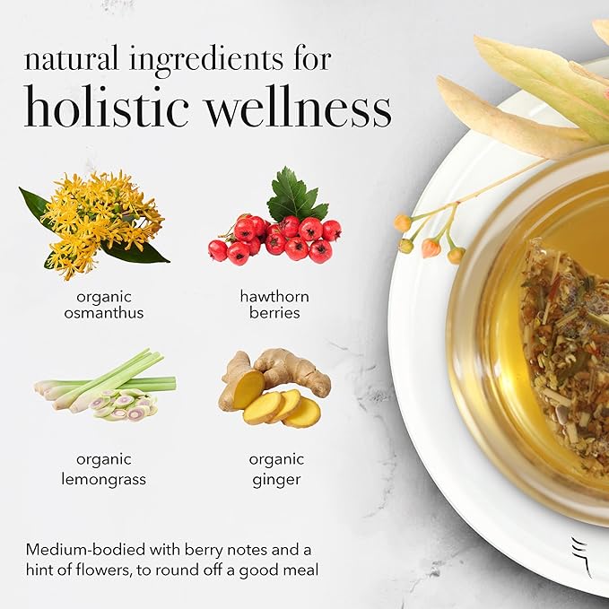 qìsane Hawthorn Berry Tea Bags with Osmanthus Flower - Dried Hawthorn Berries, Osmanthus Plant, Lemongrass & Ginger Loose Leaf Tea to Help Support Digestion & Easy Breathing - 10 sachets (~30 cups) - Bloomnest