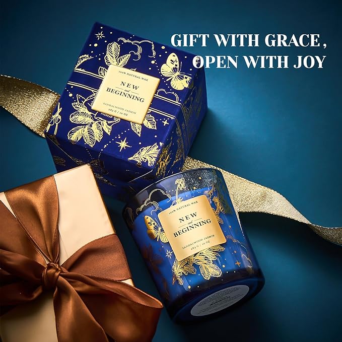 M&SENSE Holiday Scented Candle Gift for Women and Men - Sandal Wood Jasmin Scent, 10 oz Soy Wax, Birthday,Holiday, Christmas, New Year Gift - Bloomnest
