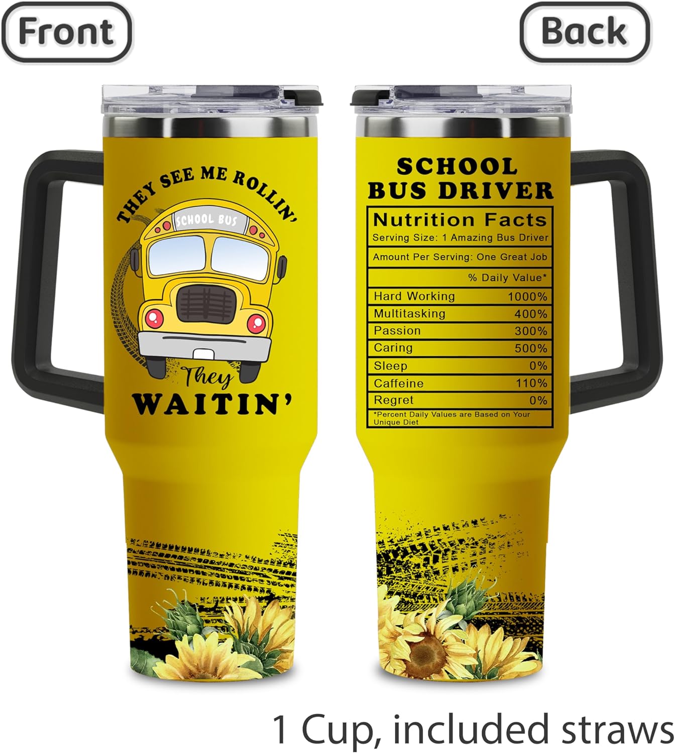 Bus Driver Appreciation Gifts for Men Women, School Bus Driver 40oz Tumbler with Handle and Straw