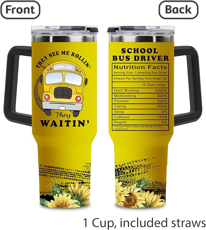 Bus Driver Appreciation Gifts for Men Women, School Bus Driver 40oz Tumbler with Handle and Straw - Bloomnest