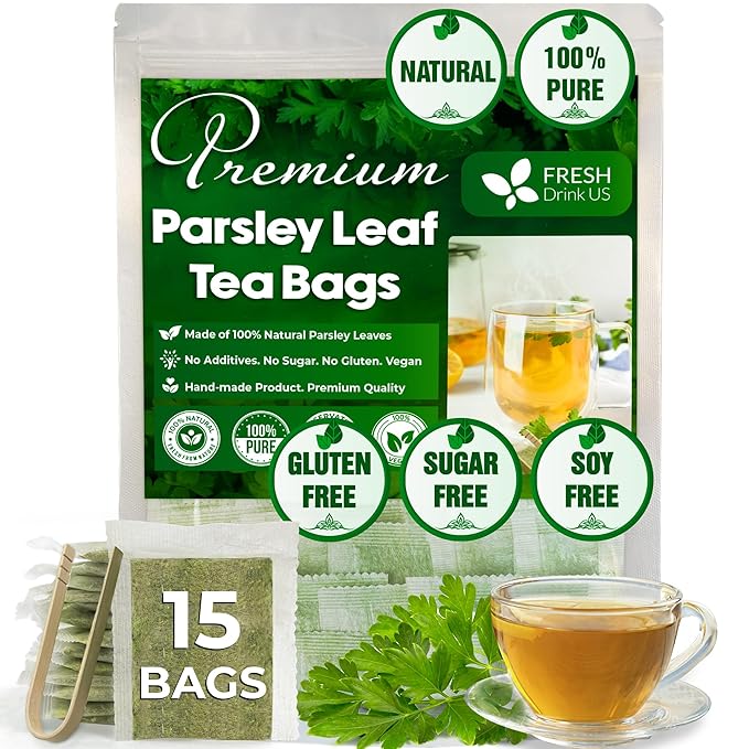 FreshDrinkUS, Premium 15 Parsley Leaf Tea Bags, 100% Natural & Pure from Parsley Leaves. Loose Leaf Parsley Herbal Tea. Made with Natural Material Tea Bags. No Sugar, No Caffeine, No Gluten, Vegan. - Bloomnest