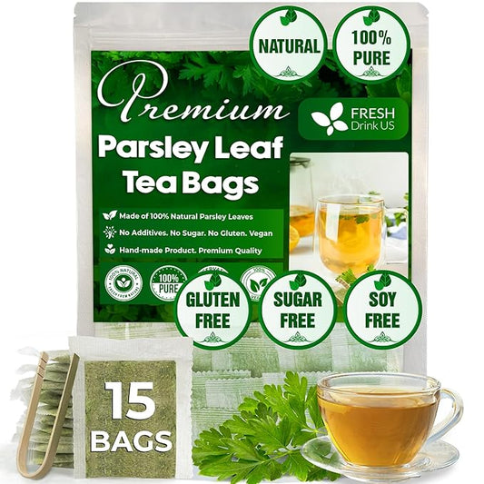 FreshDrinkUS, Premium 15 Parsley Leaf Tea Bags, 100% Natural & Pure from Parsley Leaves. Loose Leaf Parsley Herbal Tea. Made with Natural Material Tea Bags. No Sugar, No Caffeine, No Gluten, Vegan. - Bloomnest