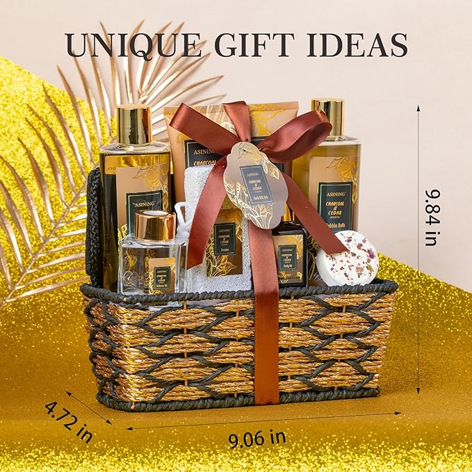 Spa Set for Women & Mens Gift, Relaxing Gifts for Men, Father's Day Gifts for Men Dad with 14PCS Charcoal & Cedar Scents Spa, Includes Bubble Bath, Shower Gel, Body Butter, Spa Kit for Mans Gift Set - Bloomnest