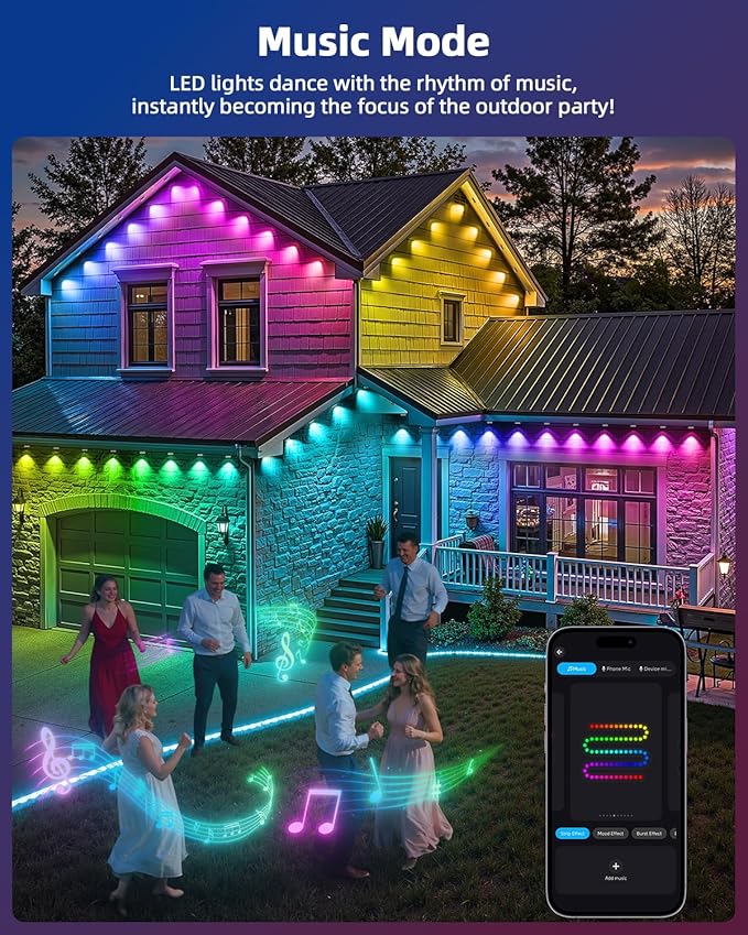 REYLAX 50FT Permanent Outdoor Lights with 30 LED Lights, RGB+IC Eaves Lights, IP67 Waterproof, Multi Scenes for Outdoor Christmas Holidays Decor, Works with APP & Remote Control, White - Bloomnest