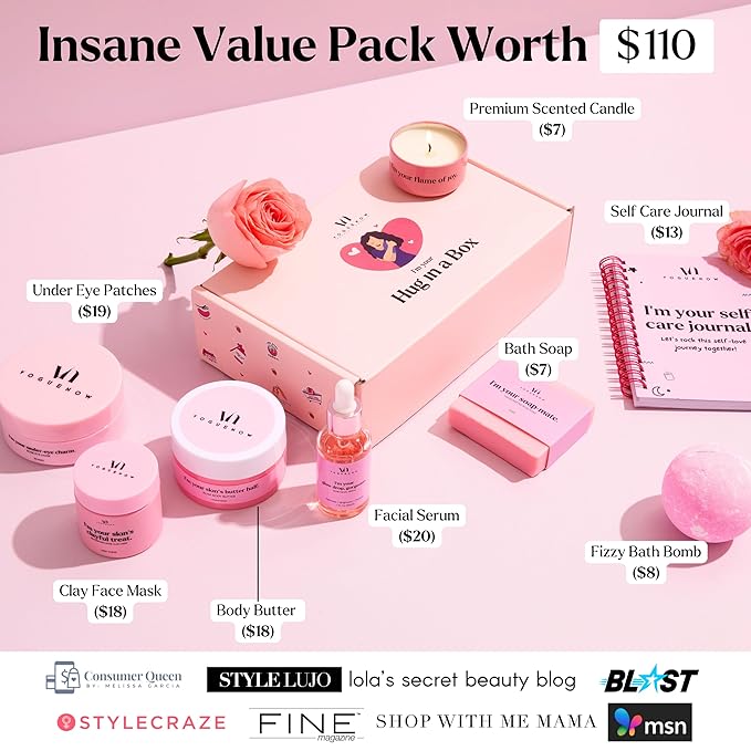 Spa Gifts for Women - Valentines Gift (Set of 8) - Premium Self Care Spa Kit- Bath, Skin Care Sets & Self Care Items - Pampering Valentine Gifts for Women, Spa Gift Basket, Galentines Day Gifts - Bloomnest