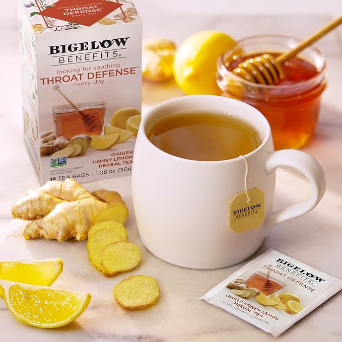 Bigelow Benefits Throat Defense (Ginger Honey Lemon Herbal), 18 Count (Pack of 6), 108 Total Tea Bags - Bloomnest