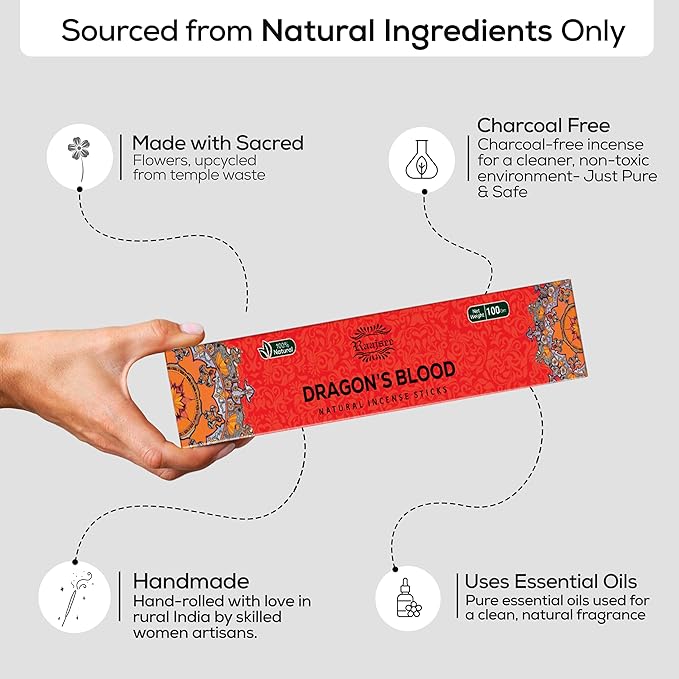Raajsee Dragons Blood Incense Sticks (180 gm), 100% Pure Organic Natural Hand Rolled Free from Chemicals, (Pack of 12) - Bloomnest