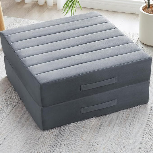 2 Pcs High Density Foam Floor Pillow - Upgraded Large Pillows Seating for Adults - Outdoor Floor Cushion with Soft Tufted Cover - Yoga Pillows for Sitting On Floor - 22 Inch Grey - Bloomnest