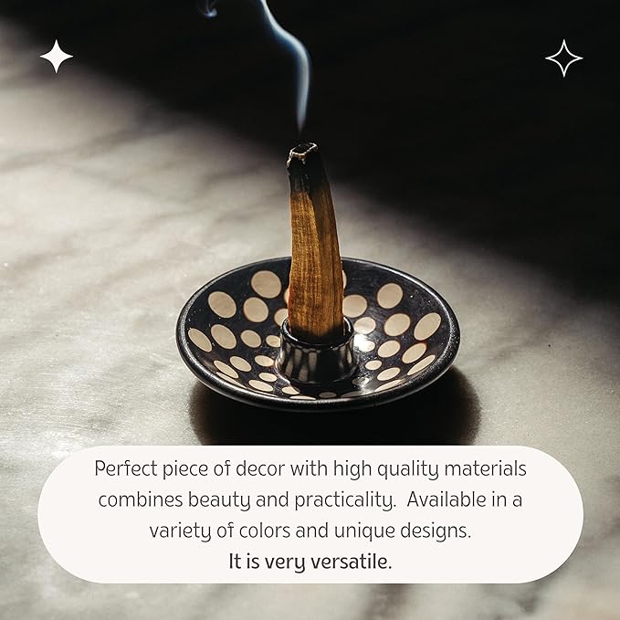 Palo Santo Holder with 5 Sticks - Luna Sundara Handmade Ceramic Incense Burner - Polka Dot Chulucanas Pottery from Peru - Smudge Bowl for Sage - Aromatherapy Gift Set LunaSundara