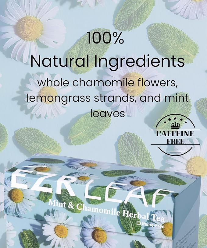 EZR Leaf Mint & Chamomile Herbal Tea 20 Pyramid Tea Bags 1.4 Once with Lemongrass Mint Leaves Caffeine Free Decaf Blend Natural Relaxing,Wellness Gift-Ready - Bloomnest