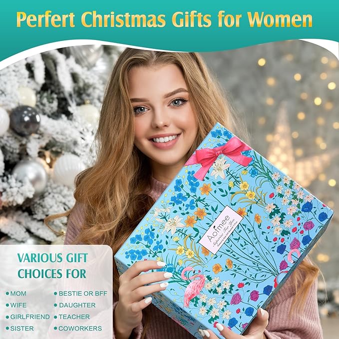 Birthday Gifts for Women, Thinking of You Gift Care Package with Luxury Flannel Blanket for Women Mom Her Wife Friends Sister, Blue Self Care Spa Relaxing Baskets for Christmas Valentines Mothers Day - Bloomnest