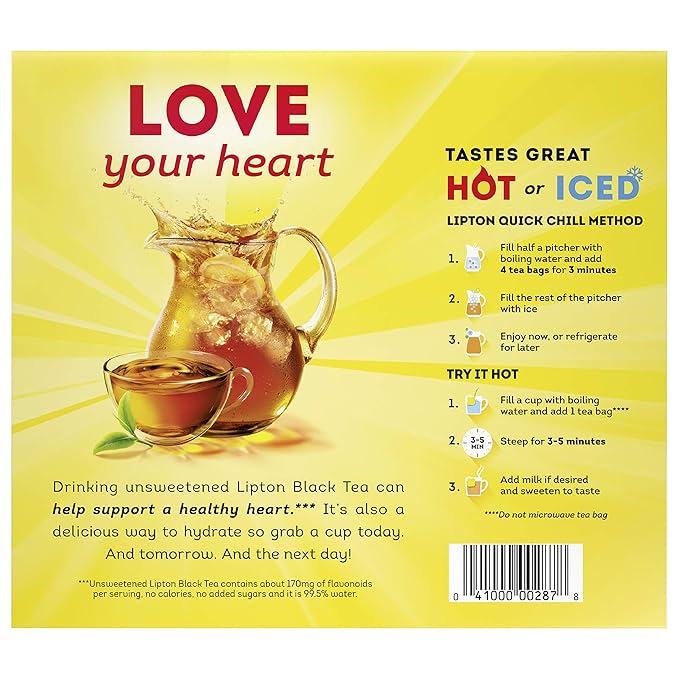 Lipton Black Tea Bags,Hot or Iced,Black tea with Caffeine,1200 Total Bags (100ct),(Pack of 12) - Bloomnest