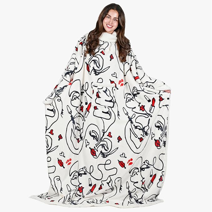 Tirrinia Sherpa Wearable Blanket With Sleeves, Full Body Throw Reading Wrap TV Blankets - Bloomnest