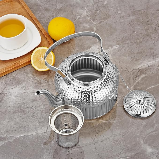 SANQIAHOME Antique 1.5L (50Oz) Stainless Steel Teapot with Infuser Silver - Bloomnest