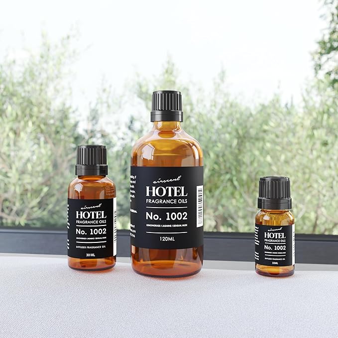 AirScent Hotel Diffuser Oil No. 1002 - Lemongrass Jasmine Amber - Hotel Scent Dupe - Premium Fragrance Oil for Ultrasonic and Waterless Diffusers and Crafting - 120 mL, 4 fl oz Glass Dropper Bottle Airscent