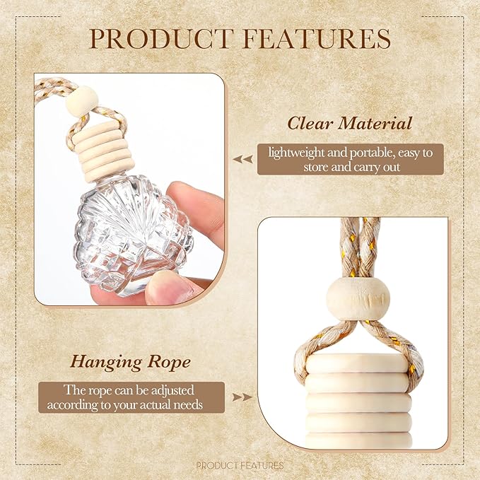 BBTO 50 Pcs Hanging Car Air Freshener Car Diffuser Bottles Empty Glass Perfume Bottle Freshener Diffuser Bottle Pendant for Essential Oil Fragrance Aromatherapy Bottle Ornament(Shell) - Bloomnest