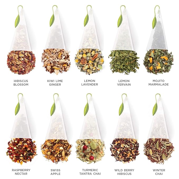 Tea Forte Herbal Assortment Premium Tea Chest Gift Sampler, 40 Count, 2 of each Variety Blend Individually Wrapped Handcrafted Pyramid Infuser Bags - Bloomnest