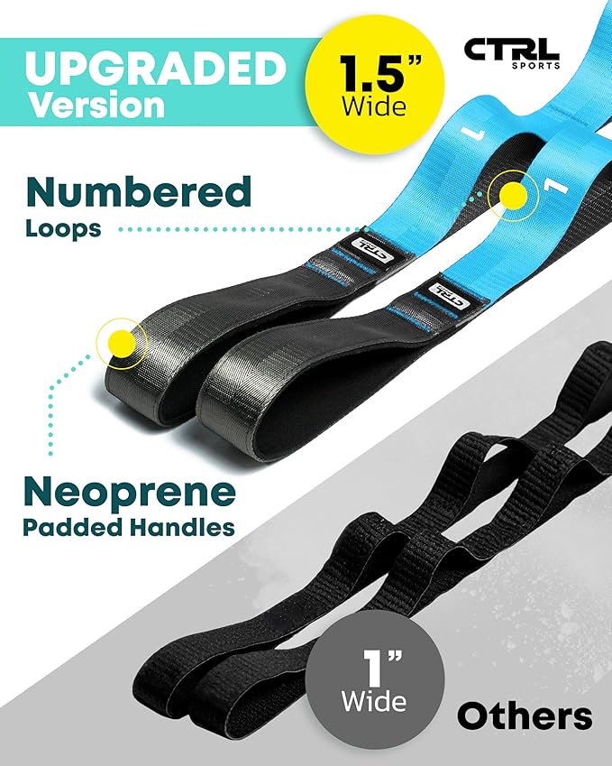 Stretching Strap with Loops - Non Elastic Stretch Band for Physical Therapy, Yoga Strap for Stretching Equipment, Stretch Bands for Exercise and Flexibility - Fascia, Hamstring & Leg Stretcher Belt