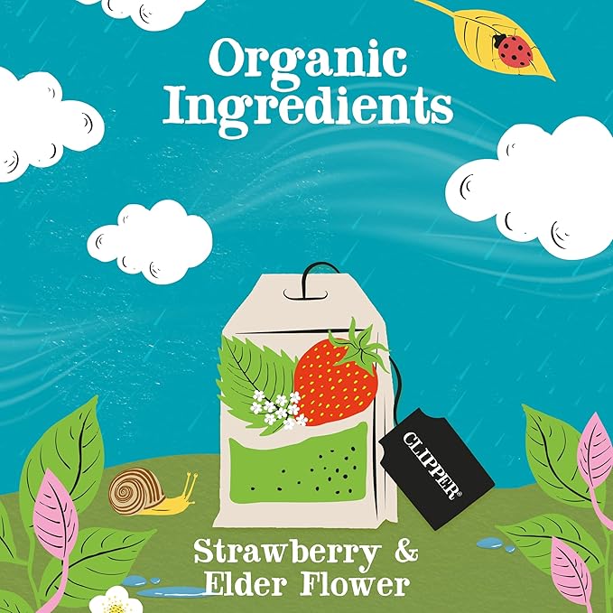 Clipper Tea Organic Strawberry & Elderflower Herbal Tea – 50 Count (Pack of 1) – Caffeine Free & Non-GMO – Unbleached, Plastic-Free Tea Bags – Delicious Hot or Iced Fruit Infusion - Bloomnest