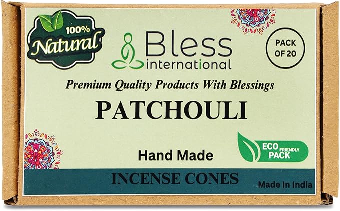 Bless International Patchouli 100%-Natural-Incense-Cones Handmade-Hand-Dipped Organic-Chemicals-Free for-Purification-Relaxation-Positivity-Yoga-Meditation The-Best-scents (20 Count) BlessInternational