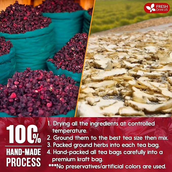 FreshDrinkUS, 60 Tea Bags Super Hibiscus Heart Blend– Herbal Tea with Hibiscus Flower, Ginger, Cinnamon Stick, Lemongrass & Rose Hip – Naturally Caffeine-Free, Sugar-Free, Vegan - Bloomnest