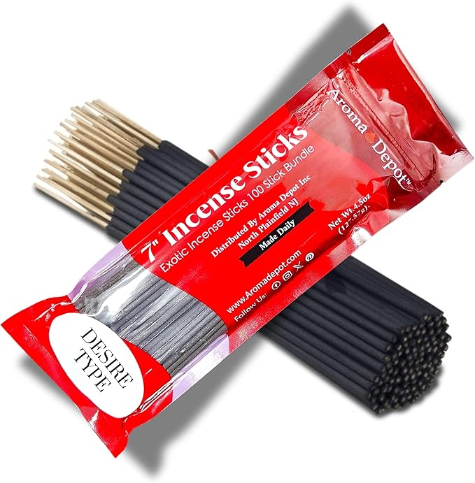 Desire Most Exotic Charcoal 7'' Incense Sticks. Approx. 85 to 100 Sticks Per Bundle, Length - 7 Inches, Each Natural Stick Burns for 35 to 45 mins Each. Long Lasting. Guarantee 100% Pure AromaDepotInc