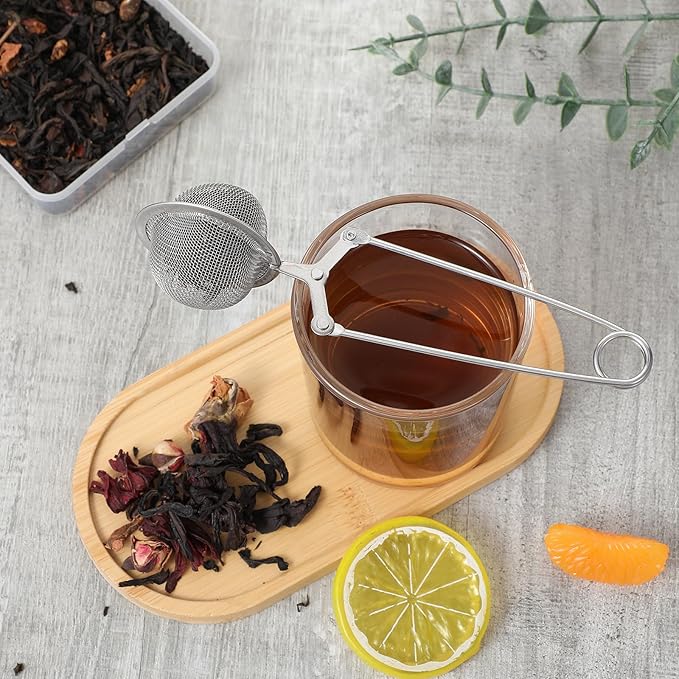 20 Pcs Stainless Steel Snap Ball Tea Strainer, Fine Mesh Tea Infuser Filter with Handle, Round, Silver - Bloomnest