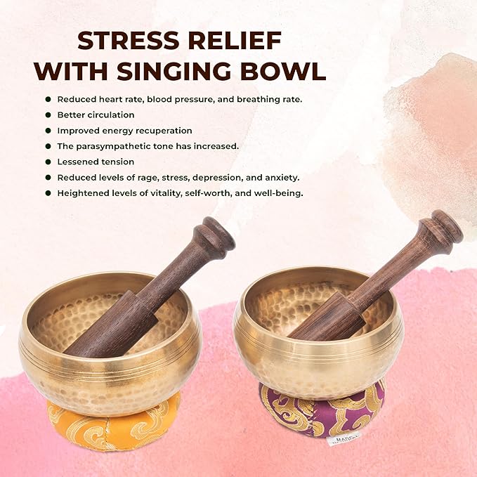 Tibetan Singing Bowl Set-Authentic Cuencos Tibetanos for Sound Healing, Meditation & Chakra Balancing - Includes Cushion, Mallet-Unique Spiritual Gifts for Women and Men (2 Chakra Bowl Set) LNYSI