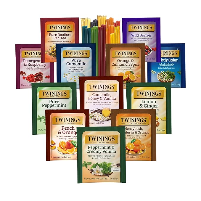 Twinings 48 Tea Bags Herbal Variety Pack – 12 Herbal Flavors with 20 Honey Sticks, Perfect Tea Gift Set for Any Occasion - Bloomnest