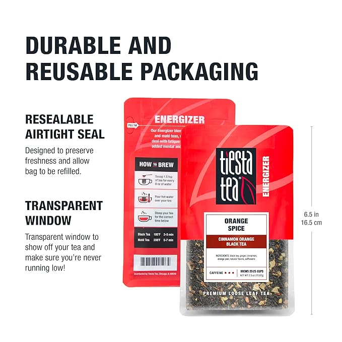 Tiesta Tea - Orange Spice Tea, Loose Leaf, Cinnamon Orange Black Tea, Premium High Caffeine Tea Blend, Make Hot or Iced & Up to 25 Cups, 2.5 oz Resealable Pouch - Bloomnest