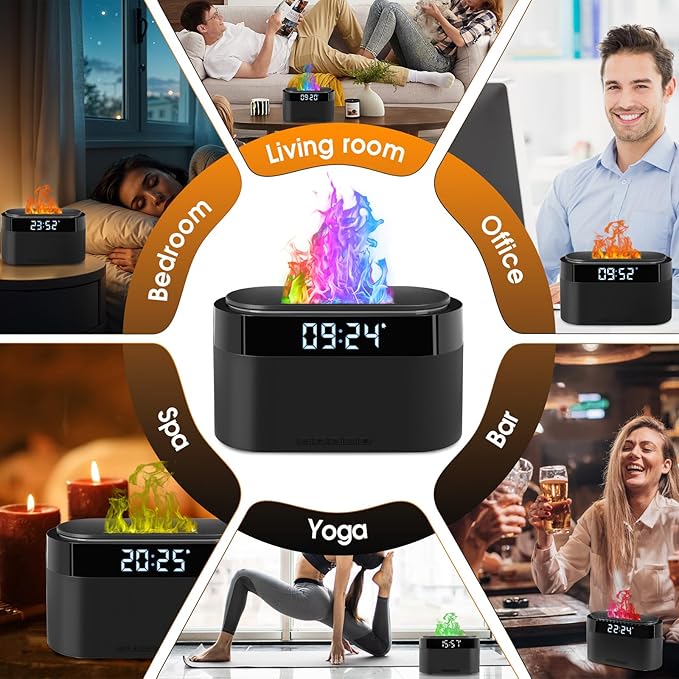 Flame Diffuser for Essential Oils, 200ml Essential Oil Diffuser with Alarm Clock, Upgraded Aromatherapy Diffuser Aroma Humidifier with 7 Color Remote & Auto-Off Protection for Home Yoga Office - Bloomnest