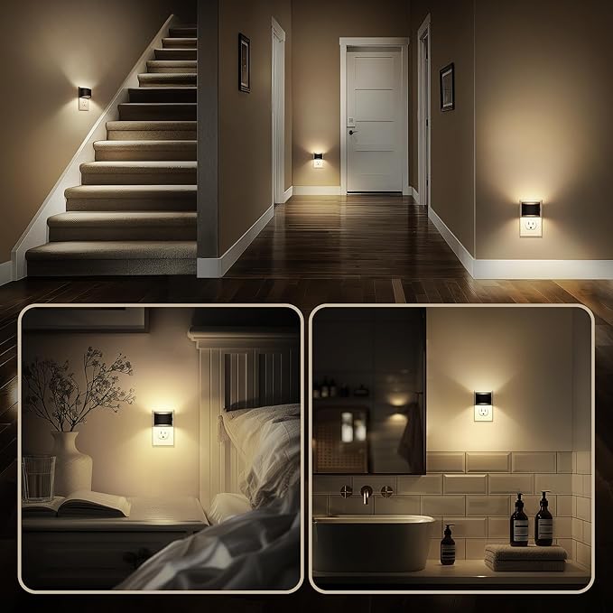DORESshop LED Night Light[2 Pack], Night Lights Plug into Wall, 3 Level Brightness Adjustable Plug in Night Light, Dusk to Dawn Sensor, Nightlights for Adults, Bedroom, Bathroom, Hallway, 3000K - Bloomnest