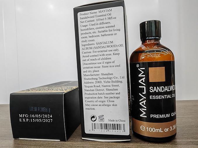 MAYJAM Sandalwood Essential Oil - Pure Essential Oils for Diffuser, Fragrance Oil for Soap Candle Making, Ideal for Home Office Car Yoga Use, 100ML/Bottle - Bloomnest