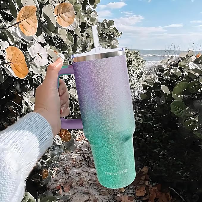 40 oz Tumbler with Handle and Straw Lid Insulated Tumblers Cups with Lids Straws Double Wall Vacuum Leak Proof Stainless Steel 40oz Tumbler Travel Mug Gifts for Men Women Him Her (Glitter) - Bloomnest