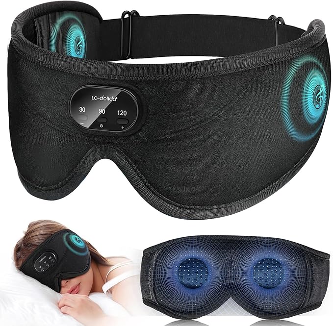 LC-dolida Sleep Headphones, White Noise Bluetooth Sleep Mask 3D Wireless Eye Mask for Sleeping, Sleep Mask with Bluetooth Headphones for Side Sleepers Travel Yoga, Cool Gifts for Men Women - Bloomnest